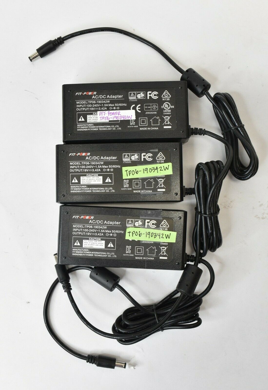 Lot of 3 Fit Energy Power AC/DC Power Supply Adapter TP06-190342W 19V 3.42A Type: AC/DC Adapter Connection Split/Dupl